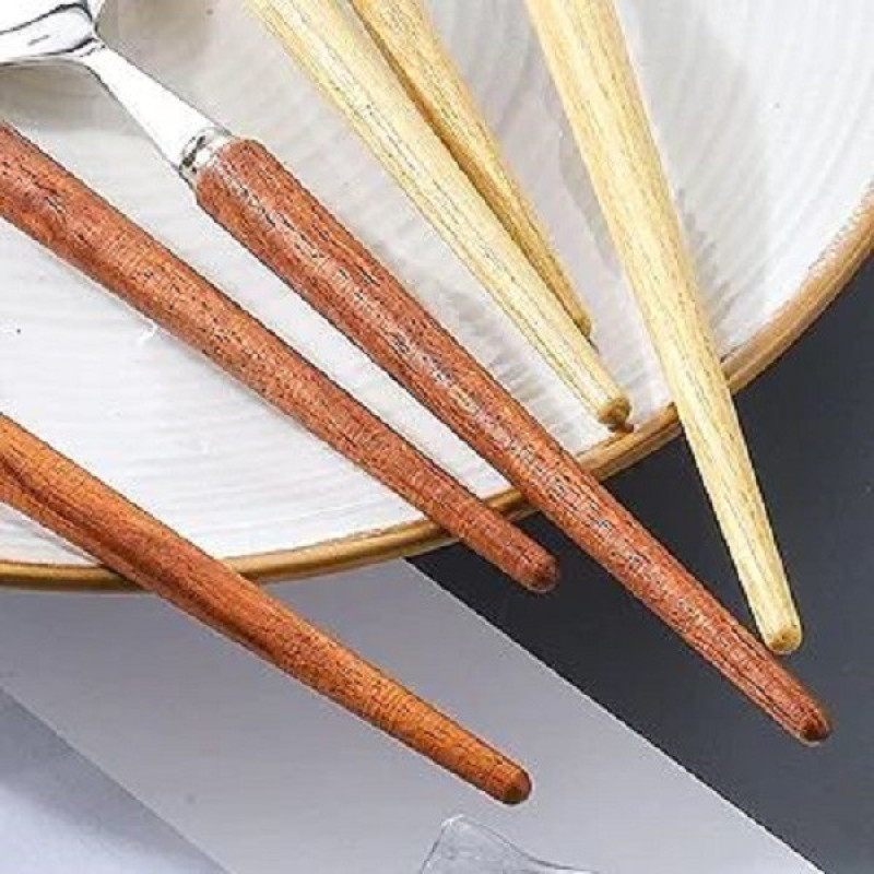 ست کارد و چنگال میوه‌خوری 12 پارچه 6 نفره مدل دسته چوبی