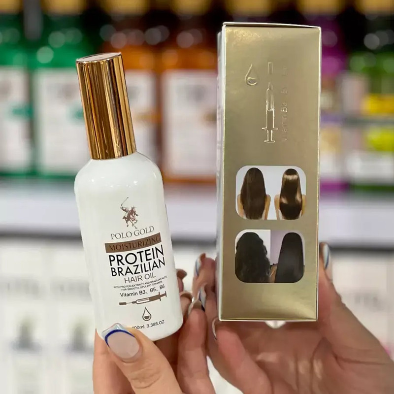 روغن تقویت‌کننده، برطرف کننده وز مو برزیلین پروتئین مدل Polo Gold مناسب برای موهای آسیب دیده حجم 100 میلی‌لیتر