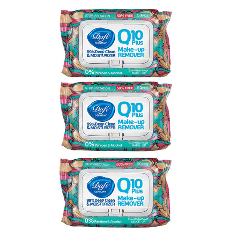 دستمال مرطوب پاک کننده آرایش Q10 مجموعه 3 عددی