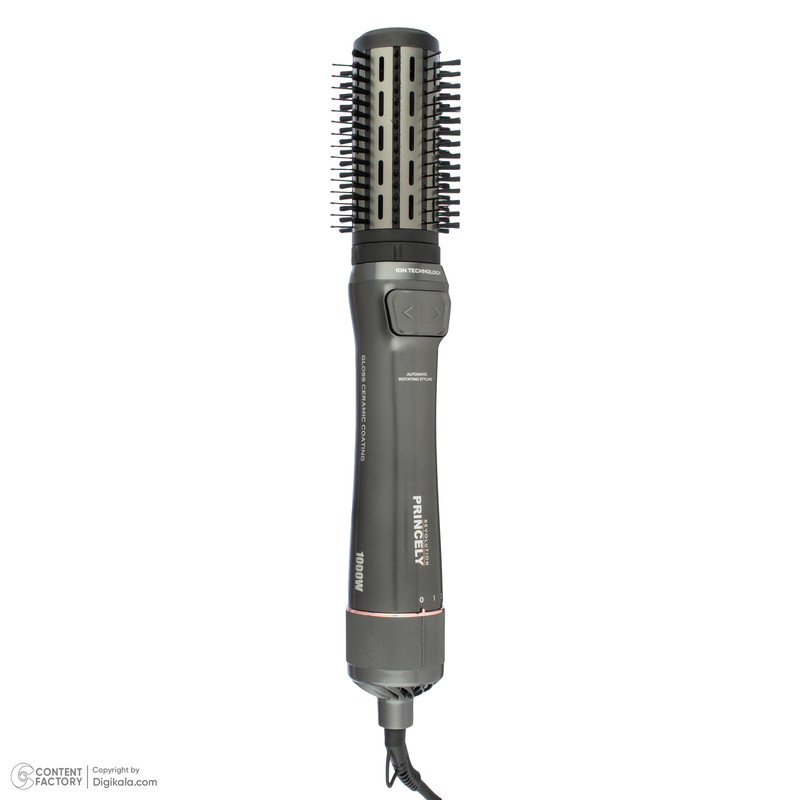 سشوار برس‌دار چرخشی 240 وات پرنسلی مدل PR312AT، موتور DC، وزن 1430 گرم، دارای سری شانه‌دار، سری برس‌دار گرد پهن، سری چرخشی، کیف نگه‌دارنده، سری دندانه‌دار با ویژگی فرکنندگی، صاف‌کنندگی، حجم‌دهندگی