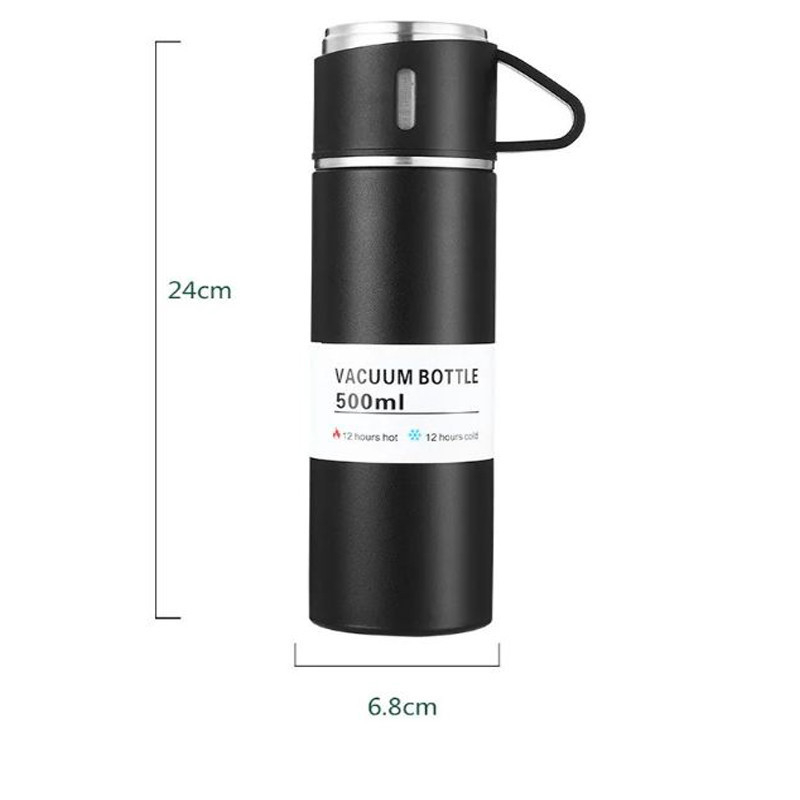 فلاسک مدل کادویی VACUUM FLASK SET گنجایش 0.5 لیتر به همراه لیوان مجموعه 3 عددی