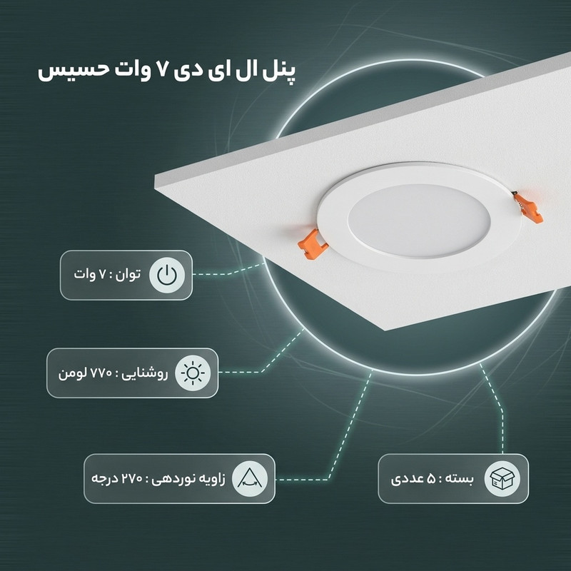 پنل ال ای دی 7 وات حسیس مدل 2024 بسته 5 عددی
