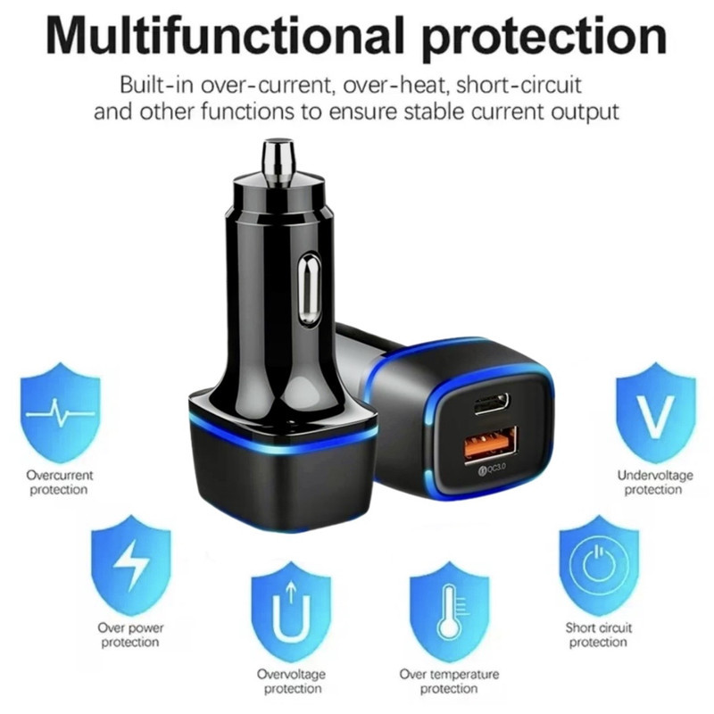 شارژر فندکی 60 وات دو پورت فرست یو مدل F022 به همراه کابل USB-C