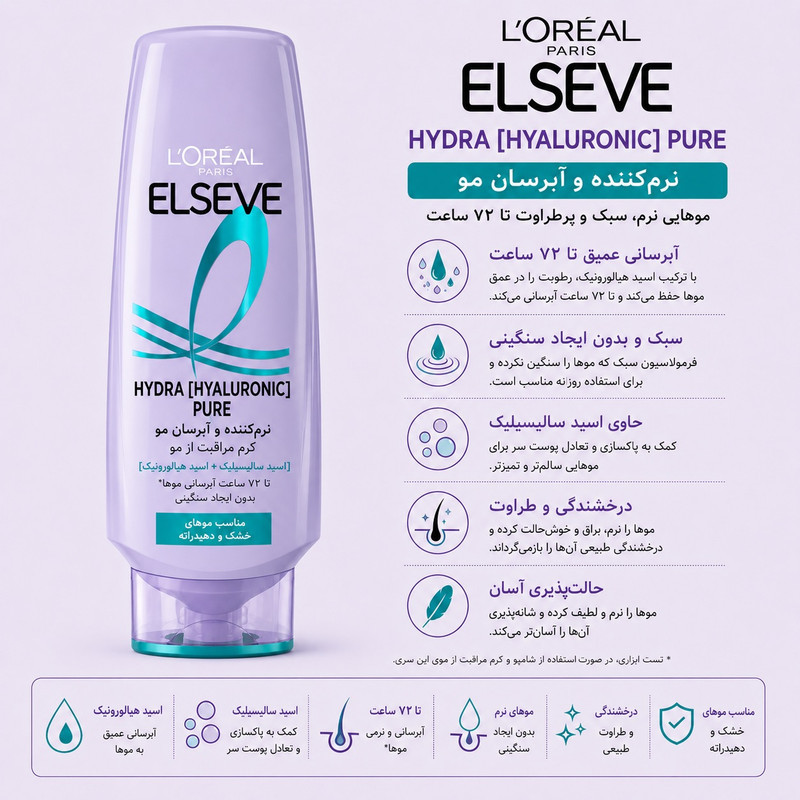 نرم‌کننده مو لورآل مدل Hydra Hyaluronic Pure مناسب موهای چرب حجم 250 میلی‌لیتر