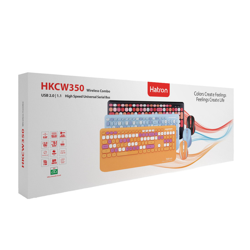 کیبورد و ماوس بی سیم هترون مدل HKCW350، سوییچ ممبران، Full-Size