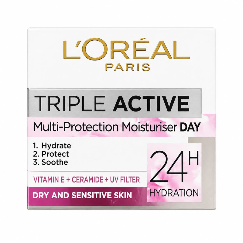 کرم ضد چروک روز لورآل مدل Triple Active Dry Sensitive مناسب برای پوست خشک حجم 50 میلی لیتر