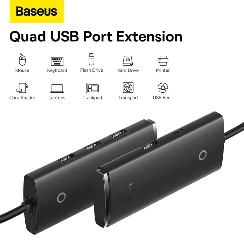 هاب 4 پورت Usb2 باسئوس مدل AirJoy Series-WKQX070001 25cm