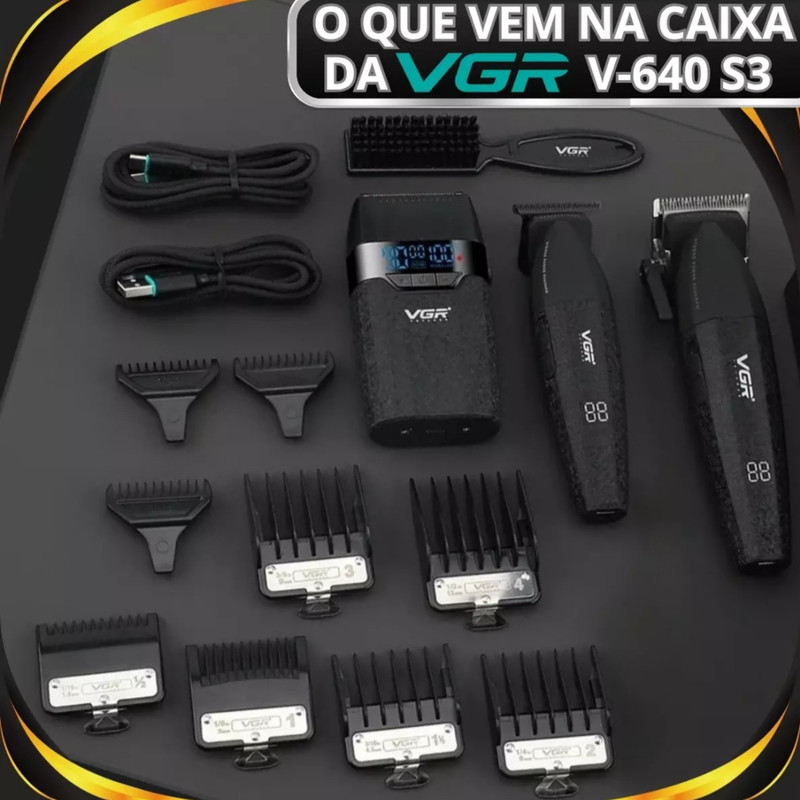 ماشین اصلاح موی سر و صورت شارژی وی جی ار مدل V-640 s3 مجموعه 3 عددی