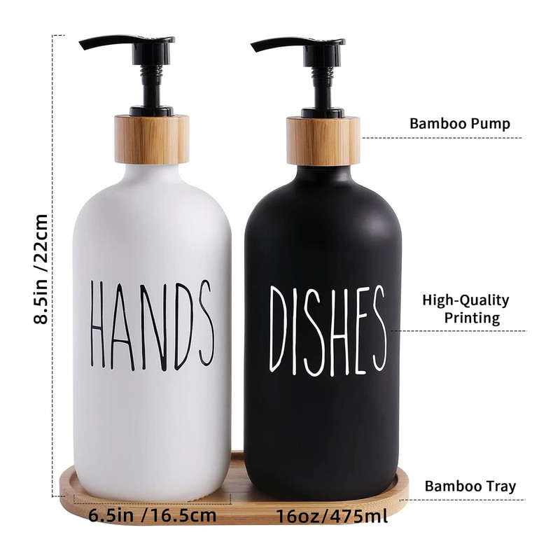 مخزن مایع دستشویی رومیزی مدل ِDISHES &amp; HANDS مجموعه 2 عددی به همراه استند