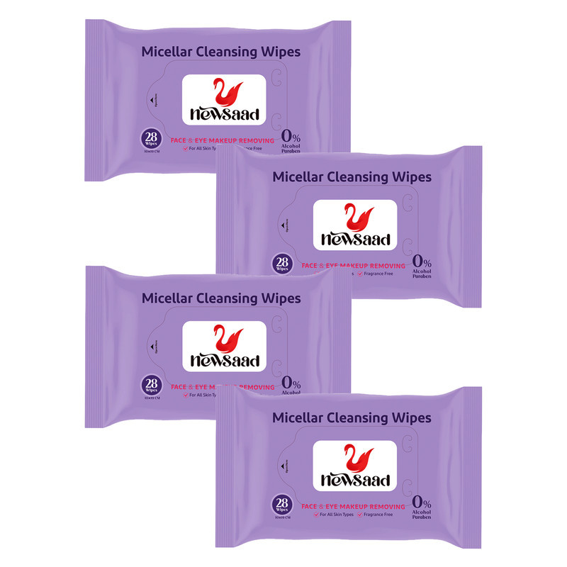 دستمال پاک کننده آرایش میسلارواتر نیوساد مدل SMicell-W04 مناسب برای انواع پوست چهار بسته 28 عددی