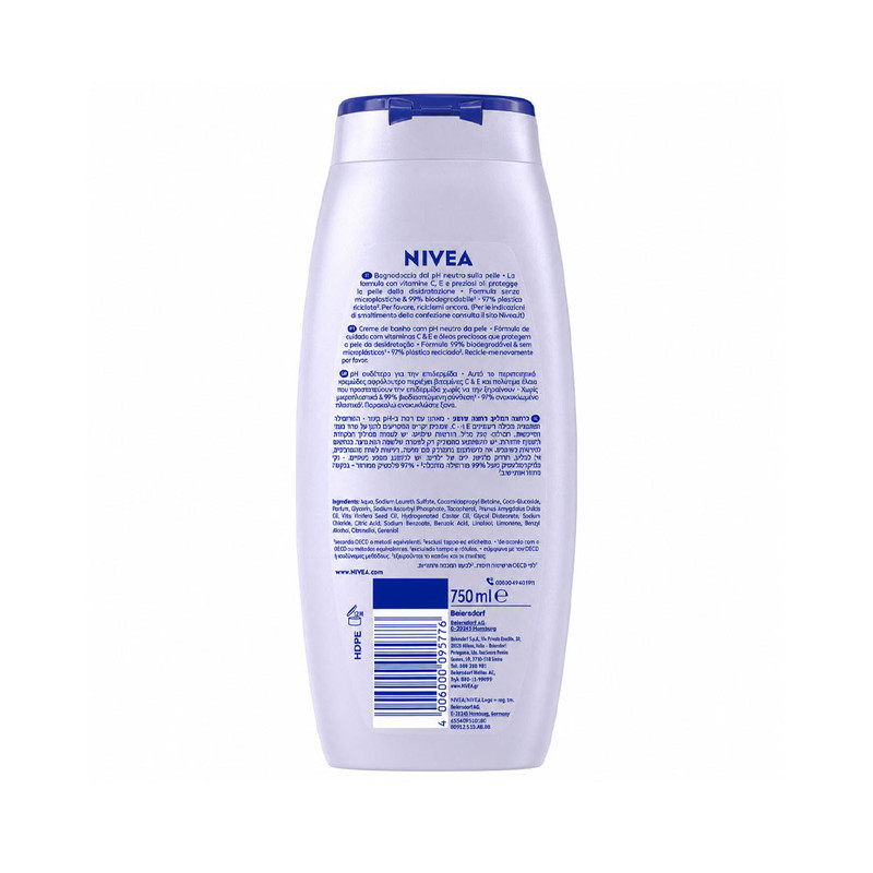 شامپو بدن نیوآ مدل Creme smooth با رایحه روغن بادام مناسب برای انواع پوست حجم 750 میلی‌لیتر