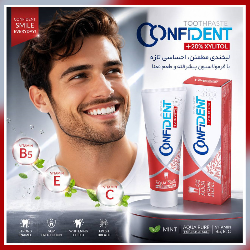 خمیر دندان ضد پوسیدگی کانفیدنت مدل Aqua-Pure06 مناسب برای انواع دندان حجم 100 میلی لیتر مجموعه 6 عددی