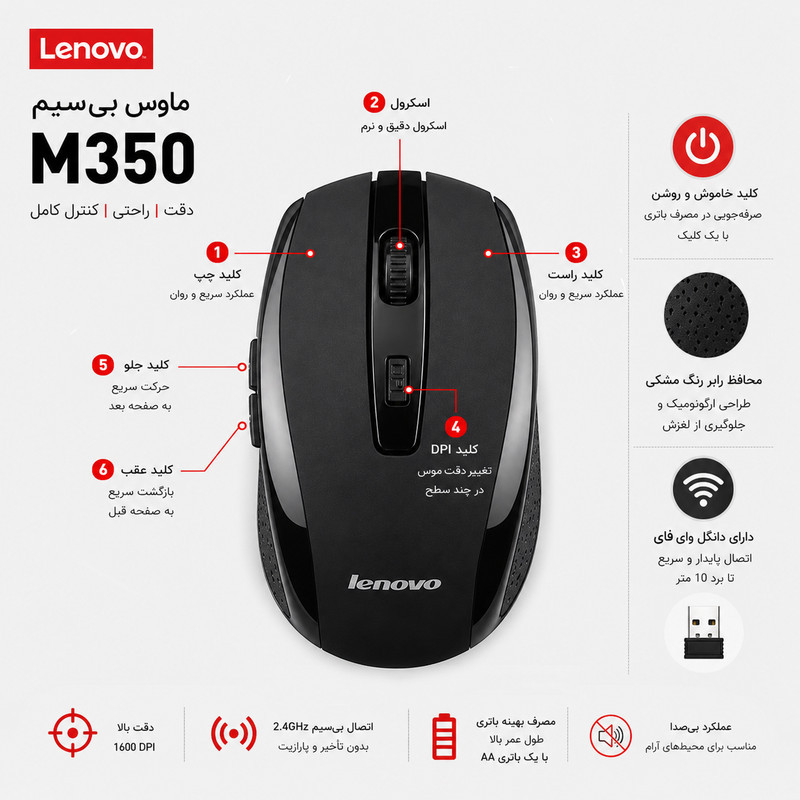 موس بی سیم لنوو مدل M350