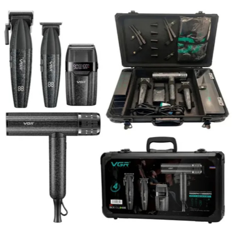 ماشین اصلاح موی سر و صورت شارژی وی جی ار مدل V-640 S4 4in1 به همراه سشوار مجموعه 4 عددی