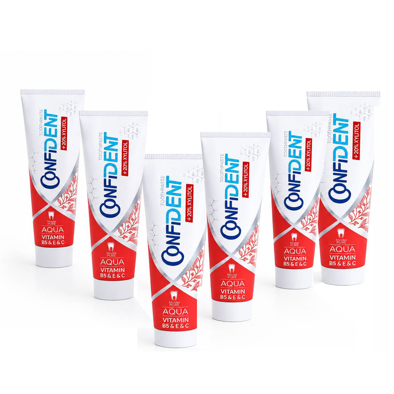 خمیر دندان ضد پوسیدگی کانفیدنت مدل Aqua-Pure06 مناسب برای انواع دندان حجم 100 میلی لیتر مجموعه 6 عددی