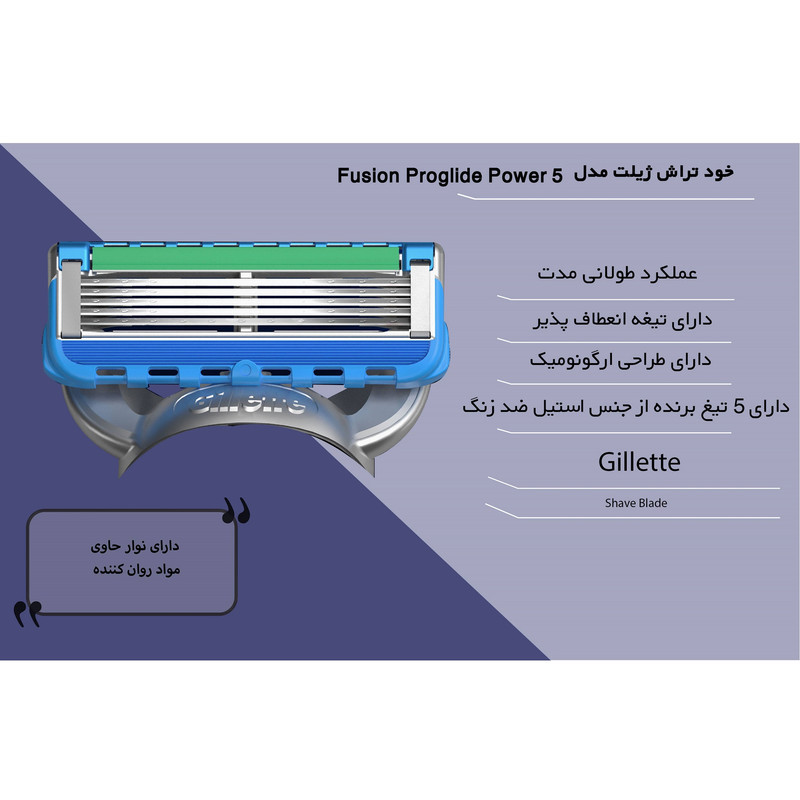 تیغ یدک ژیلت مدل Fusion 5 Proglide Power Cartridges بسته 4 عددی