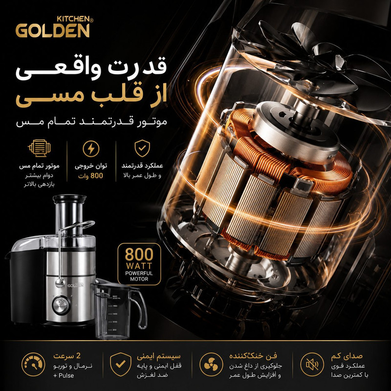 آبمیوه‌گیری چند کاره 800 وات گلدن کیچن مدل Gk500