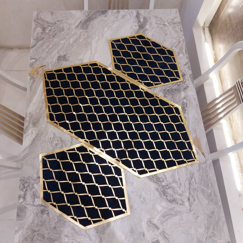 ست سه تکه رومیزی آرکاد مدل چرم و مخمل طرح موج کد T8540