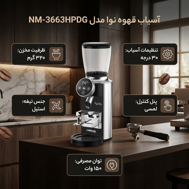 آسیاب قهوه نوا مدل NM-3663HPDG