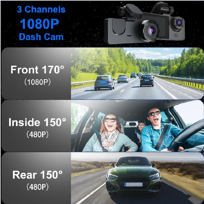 دوربین ثبت وقایع خودرو ۳ لنز مدل BlackBOX DVR