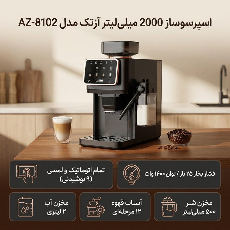 اسپرسو ساز 2000 میلی‌لیتر آزتک مدل A-8102