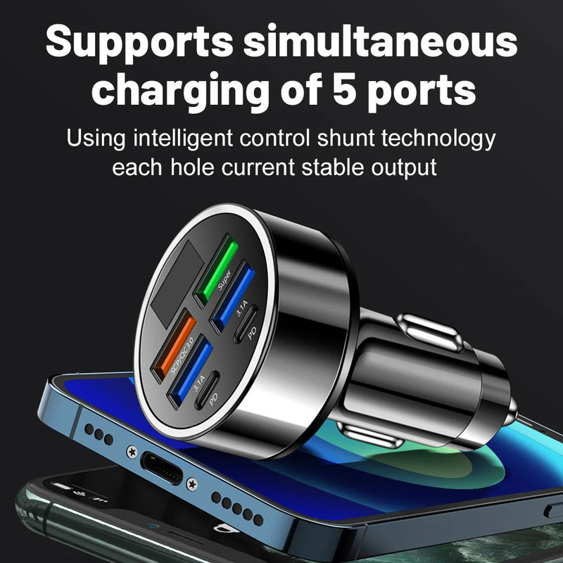 شارژر فندکی 66 وات مدل FP-89 به همراه کابل USB-C