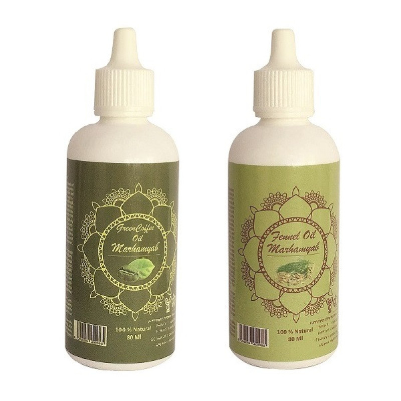 روغن تقویت کننده  مو، مژه و ابرو مرهم یاب مدل رازیانه و قهوه سبز حجم 80 میلی لیتر مجموعه 2 عددی