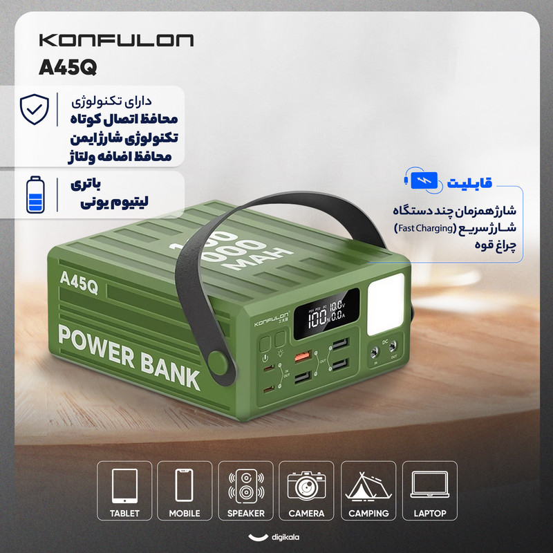 پاوربانک 22.5 وات کانفلون مدل A45Q ظرفیت 100000 میلی آمپر ساعت
