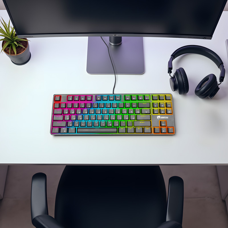 کیبورد گیمینگ گرین مدل GK801-RGB، سوئیچ مکانیکال آبی، Tenkeyless، نورپردازی RGB