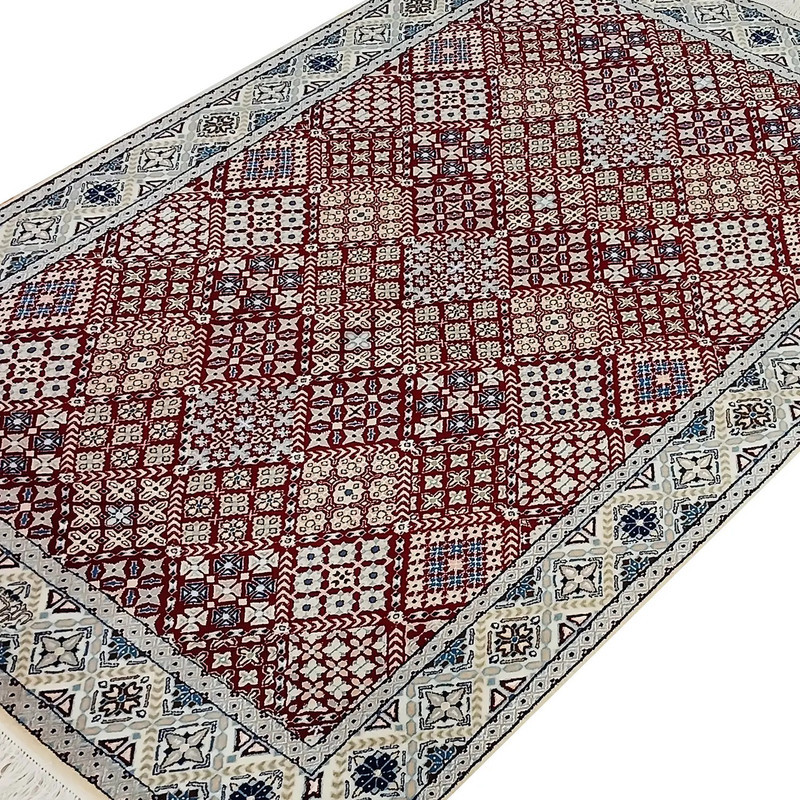 فرش دستبافت ۳ متری مدل نائین جوشقان ۶لا کد 1099 - 1100 زمینه لاکی مجموعه 2 عددی