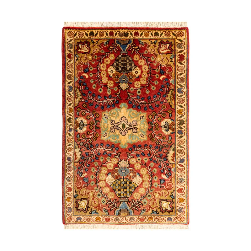 فرش دستبافت نیم متری طرح بیجار کد 45P704 زمینه لاکی