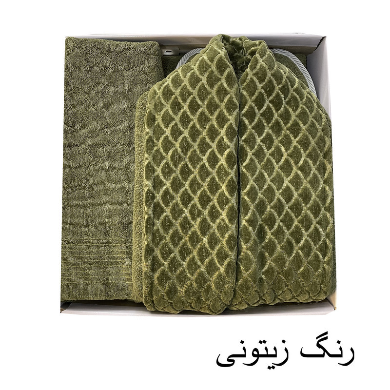 سرویس  حوله پالتویی ۳ تکه هنرمند مدل پولکی سایز ۱۲۵