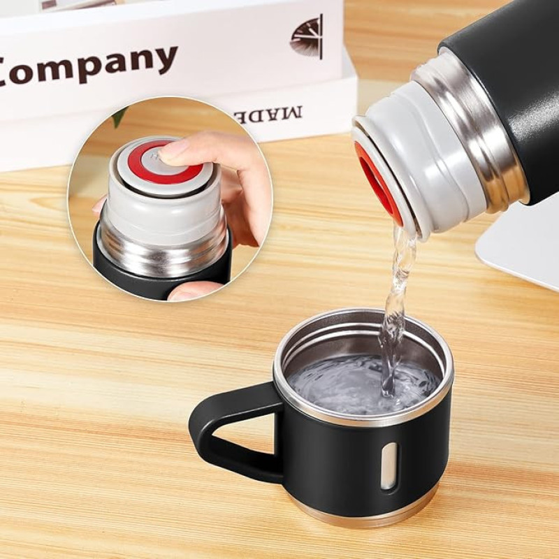 فلاسک مدل استیل 304 گنجایش  0.5 لیتر به همراه لیوان سفری بسته 3 عددی
