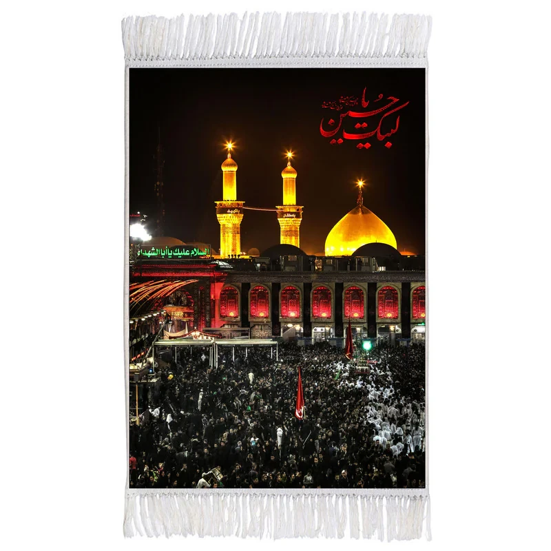 فرش ماشینی دیوارکوب اطلس آبی طرح حرم امام حسین مدل T2430