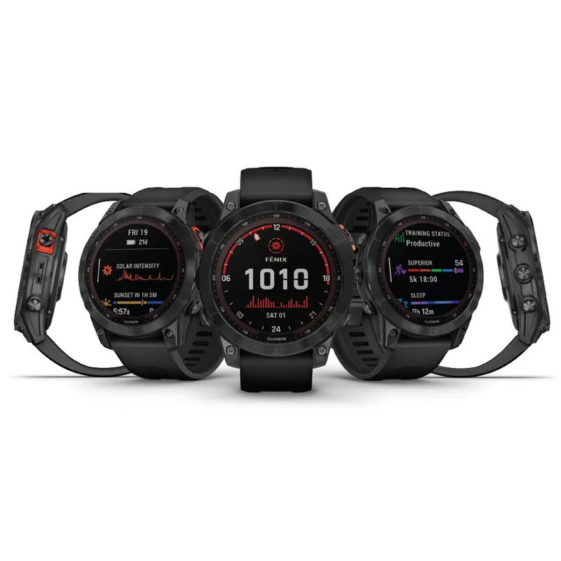 ساعت هوشمند گارمین مدل Fenix 7x SOLAR دارای قابلیت های صفحه نمایش لمسی , کنترل موسیقی (Music Player) , کنترل سطح اکسیژن خون، بند سیلیکون