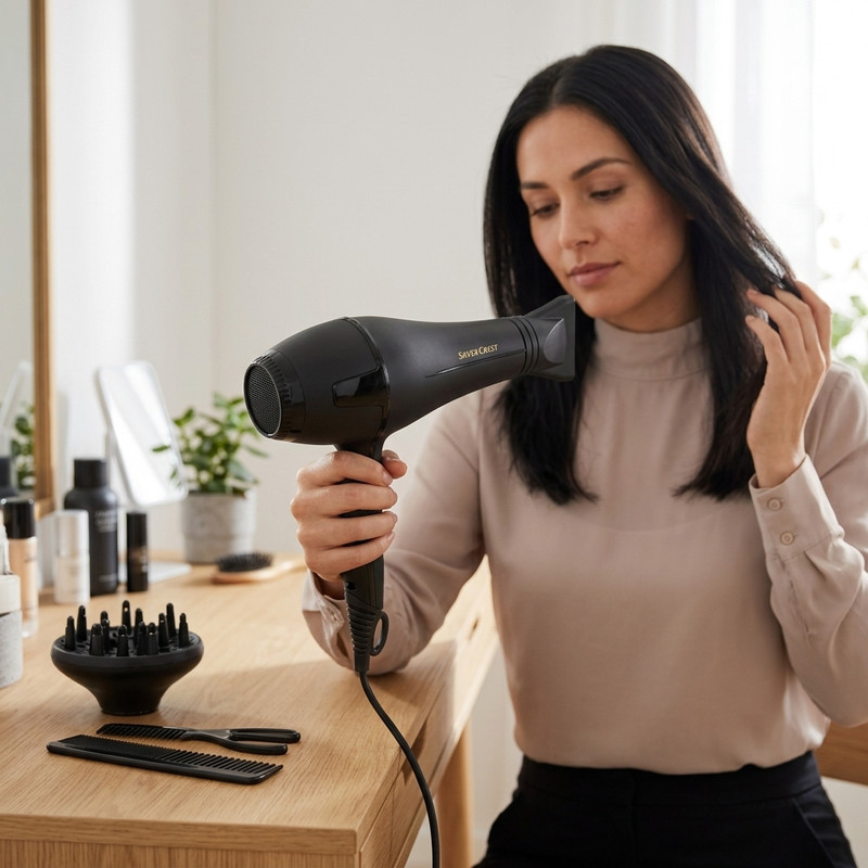 سشوار سیلور کرست مدل SC-D013 با موتور AC، توان 5000 وات، فناوری تولید یون، تنظیم دما و سرعت در 2 حالت و همراه با دیفیوزر و نازل متمرکزکننده