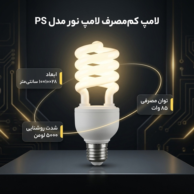 لامپ کم مصرف 85 وات لامپ نور مدل PS پایه E27