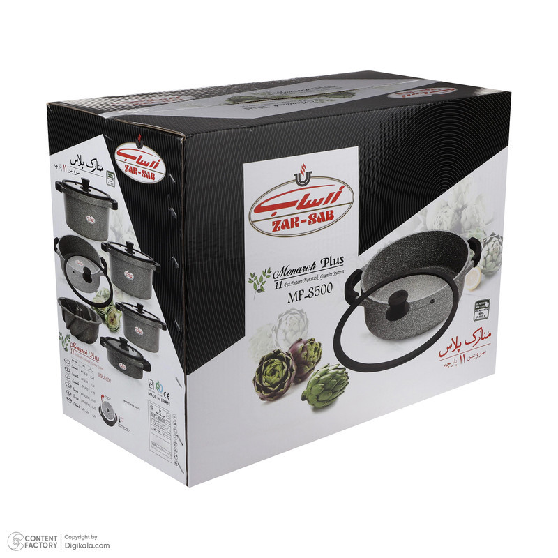 سرویس قابلمه و تابه گرانیت 11 پارچه زرساب مدل مونارک پلاس کد MP8500