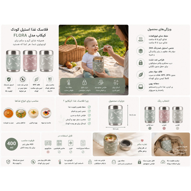 ظرف نگهدارنده غذا کودک کیکابو مدل Flora02