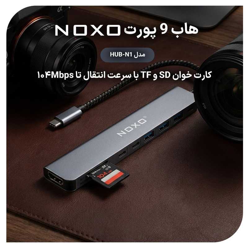 هاب 9 پورت USB-C نوکسو مدل HUB-N1 9in1 با پشتیبانی شارژ PD 100 وات، HDMI 4K، USB 3.0 و کارت‌خوان SDTF