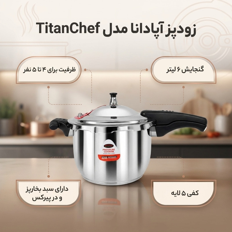 زودپز آپادانا مدل TitanChef کفی 5 لایه گنجایش 6 لیتر