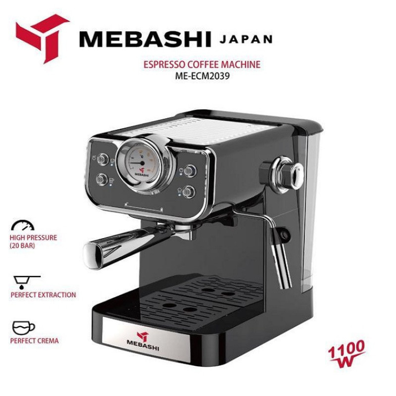 اسپرسو ساز خانگی 1.5 لیتری مباشی مدل ME-ECM 2039، نیمه اتوماتیک با مصرف پودر قهوه، مناسب تهیه اسپرسو و کاپوچینو، دارای یک عدد نازل قهوه، سیستم گرم کردن فنجان