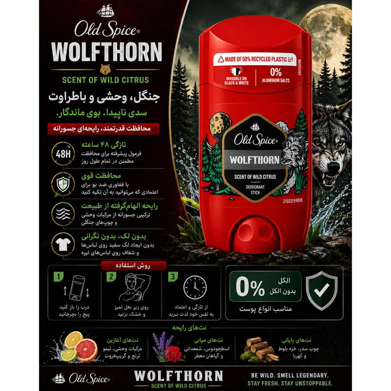 استیک دئودورانت مردانه الد اسپایس مدل Wolfthorn  حجم 50 میلی‌لیتر