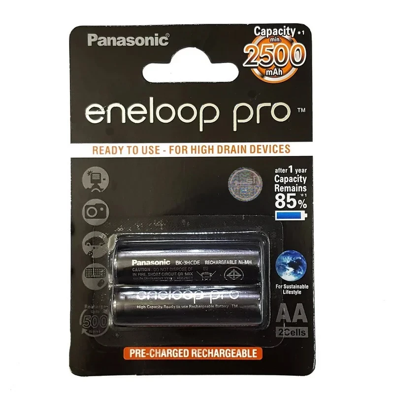 باتری قلمی قابل شارژ پاناسونیک مدل Eneloop Pro BK-3HCDE بسته 2 عددی