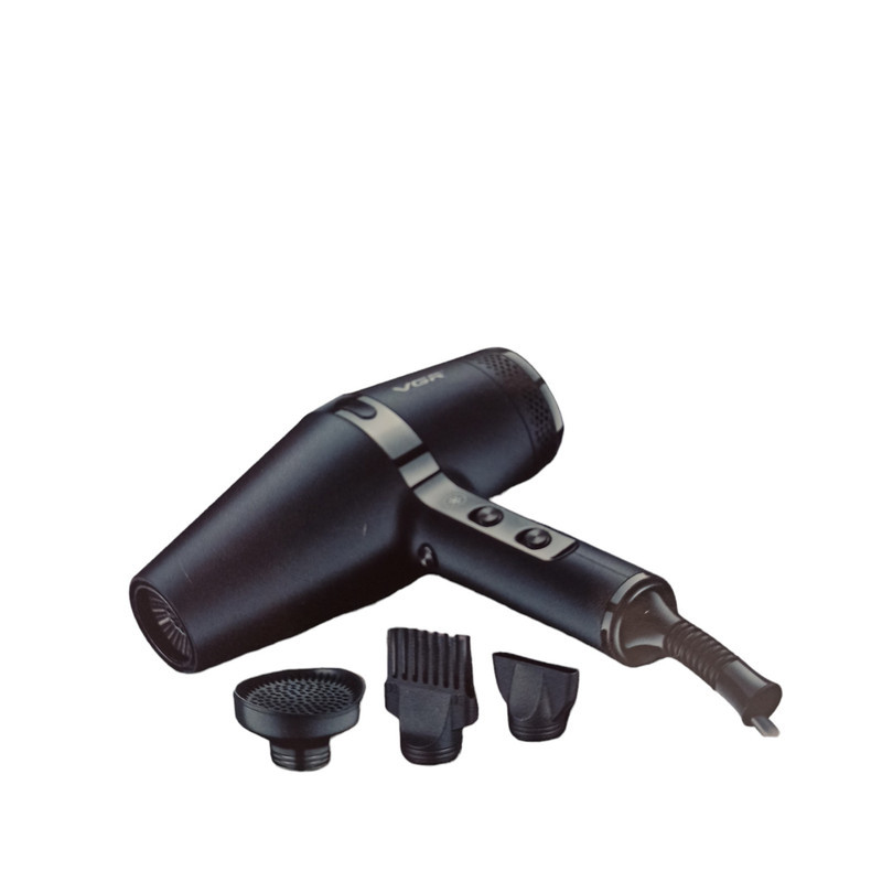 سشوار حرفه‌ای 2200 وات وی جی ار مدل V-451، موتور AC، وزن 1200 گرم، المنت سرامیک تورمالین، دارای سری دیسپانسر، متمرکز‌کننده پهن، سری شانه‌دار با ویژگی فرکنندگی، صاف‌کنندگی، حجم‌دهندگی، با قابلیت عملکرد توربو، خشک‌کردن سریع