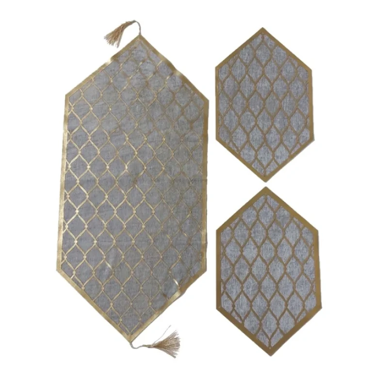 ست سه تکه رومیزی آرکاد مدل چرم و مخمل طرح موج کد T8540