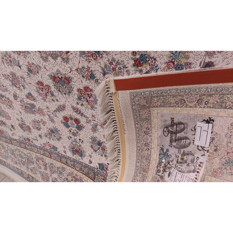 فرش ماشینی زمرد مشهد مدل 55001 زمینه کرم