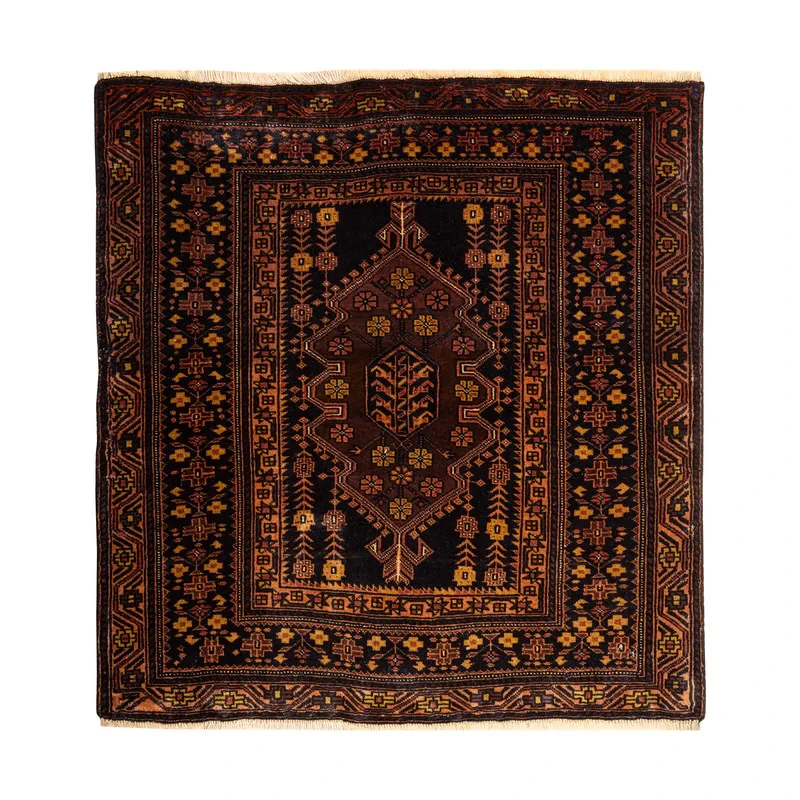 فرش دستبافت یک متری طرح بلوچ کد  45P10495 زمینه سورمه ای