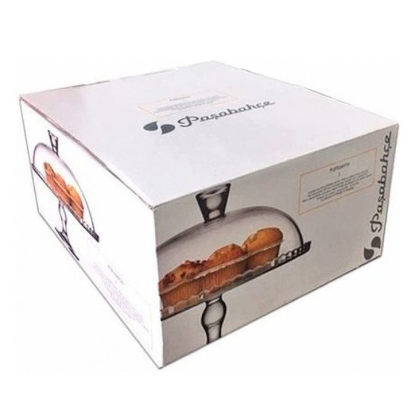 ظرف کیک‌خوری پایه‌دار پاشاباغچه با در شیشه‌ای مدل 95200، جنس کریستال، ابعاد 26×32×32 سانتی‌متر، وزن 3233 گرم، مناسب استفاده در یخچال و مایکروویو و شستشو با ماشین ظرفشویی