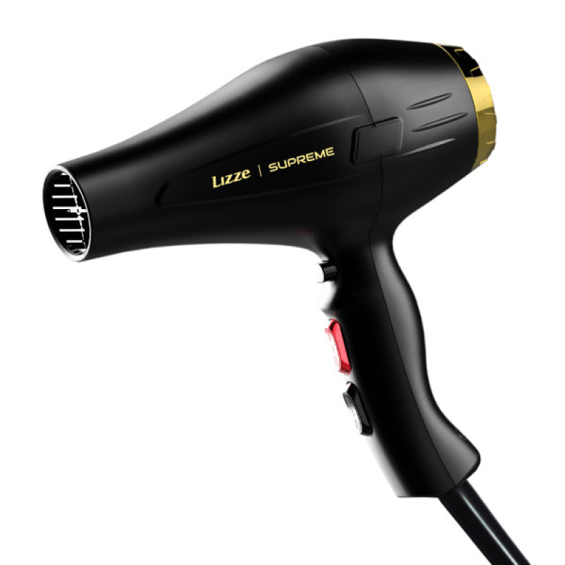 سشوار حرفه‌ای 2600 وات لیز مدل Supreme، موتور AC، وزن 480 گرم، المنت سرامیک، دارای سری متمرکز‌کننده باریک، متمرکز‌کننده پهن با ویژگی صاف‌کنندگی، حجم‌دهندگی، با قابلیت باد سرد